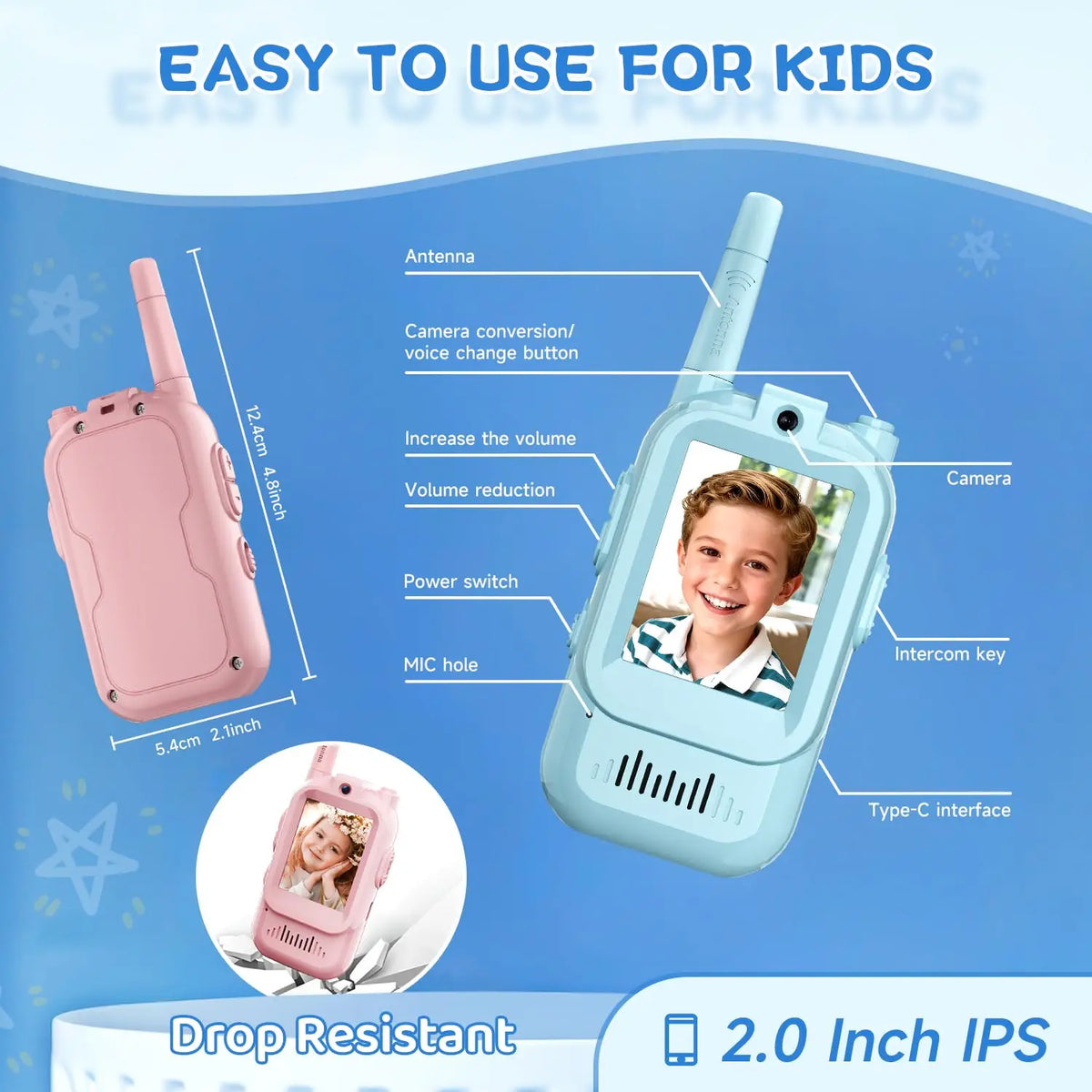 2Pcs Rechargeable Kids Video Walkie Talkie Set - Kids Walkie Talkies - Toy Lane